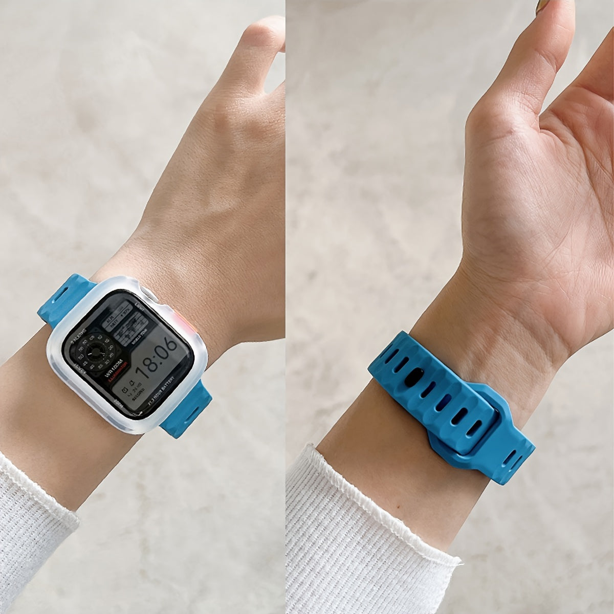 Two-Pack Silicone Smartwatch Case with Adjustable Anti-Fall Wrist Strap Compatible with Apple Watch Series 1-9 SE Ultra