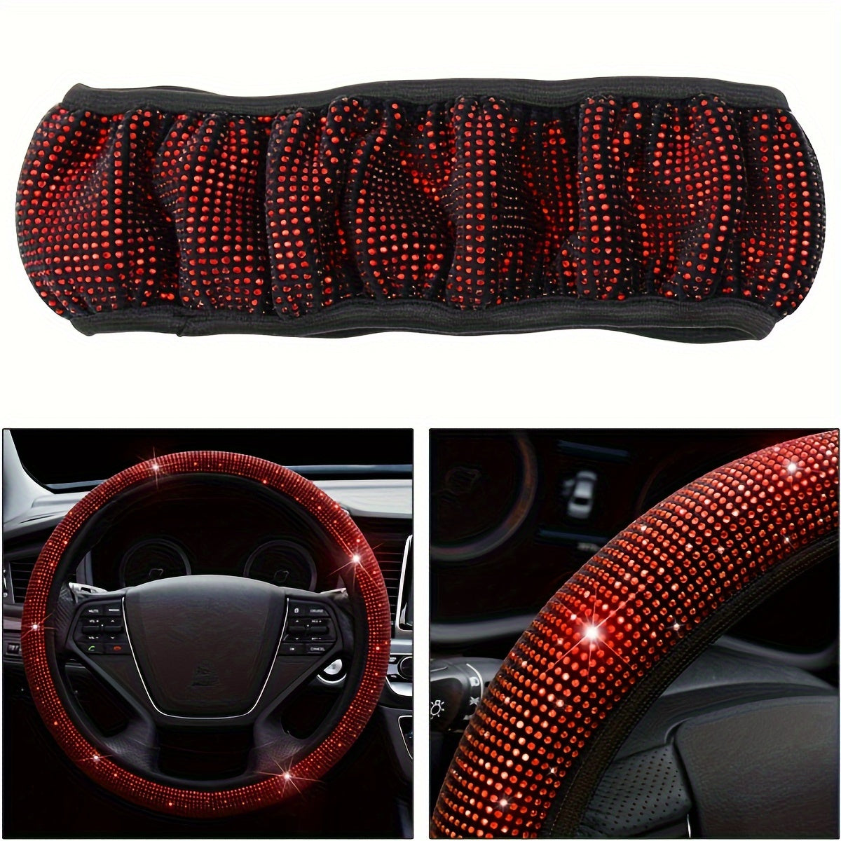 Universal Car Steering Wheel Cover Crystal Diamond Polyester 38cm