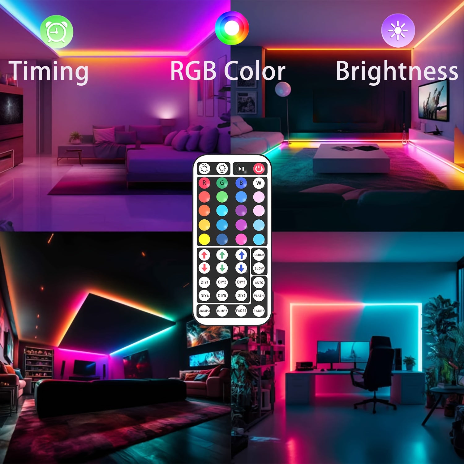 Tira de luces LED RGB de 5V alimentada por USB de 91,44cm a 30,48m con control remoto, aplicación, regulable, cambio de color para dormitorio, sala de estar, fiesta