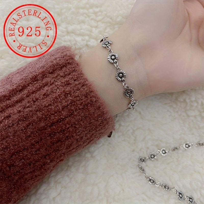 Sterling Silver Sunflower Charm Bracelet for Women with October Birthstone