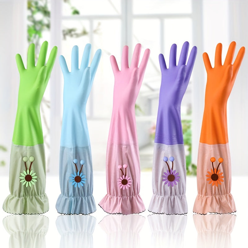5 Pcs Winter Warm Fleece-Lined Waterproof Dishwashing Gloves Non-Slip for Kitchen Bathroom