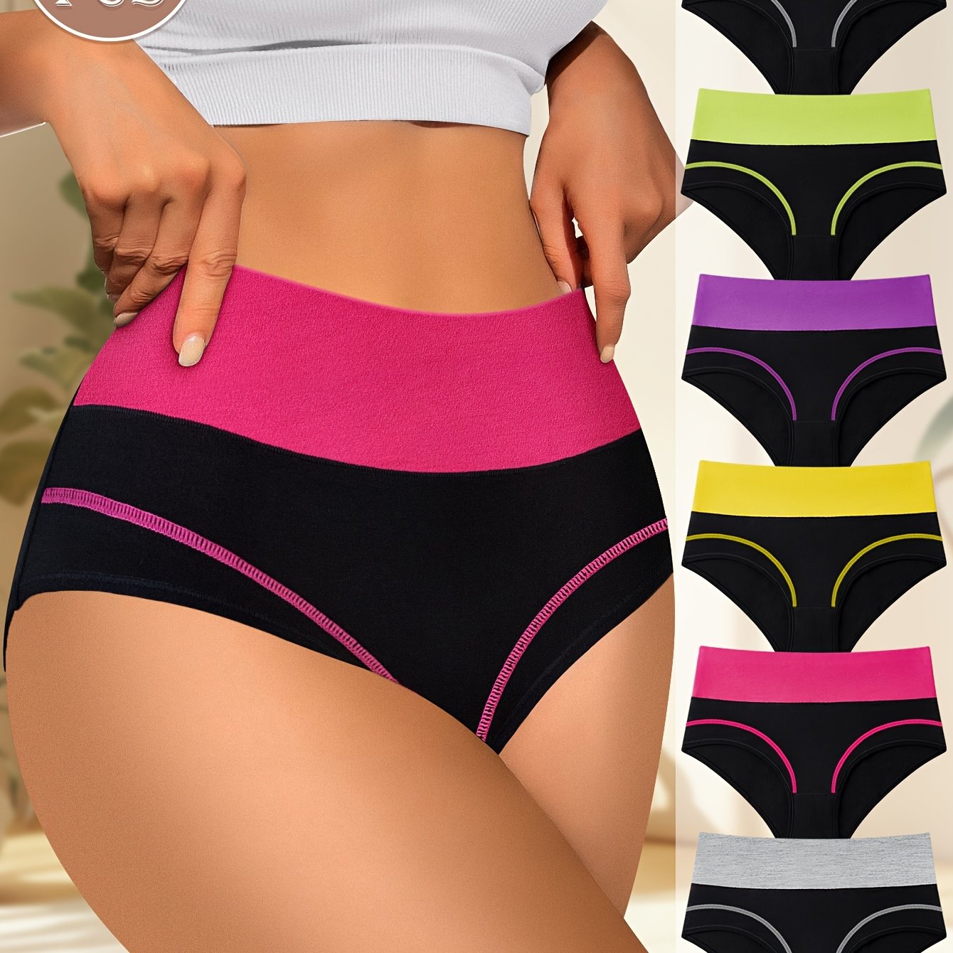 Women's Colorblock Briefs Stretchy Breathable Lingerie Set