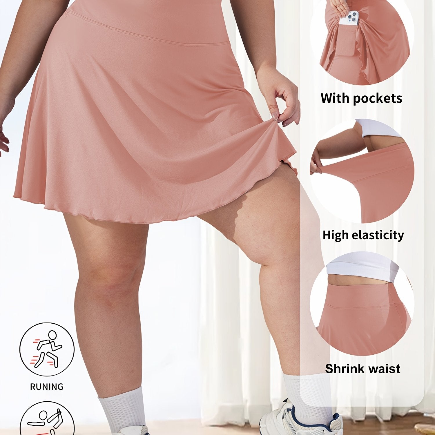 Plus Size Women's High-Waisted Flared Skirt Shorts with Pockets Breathable Summer