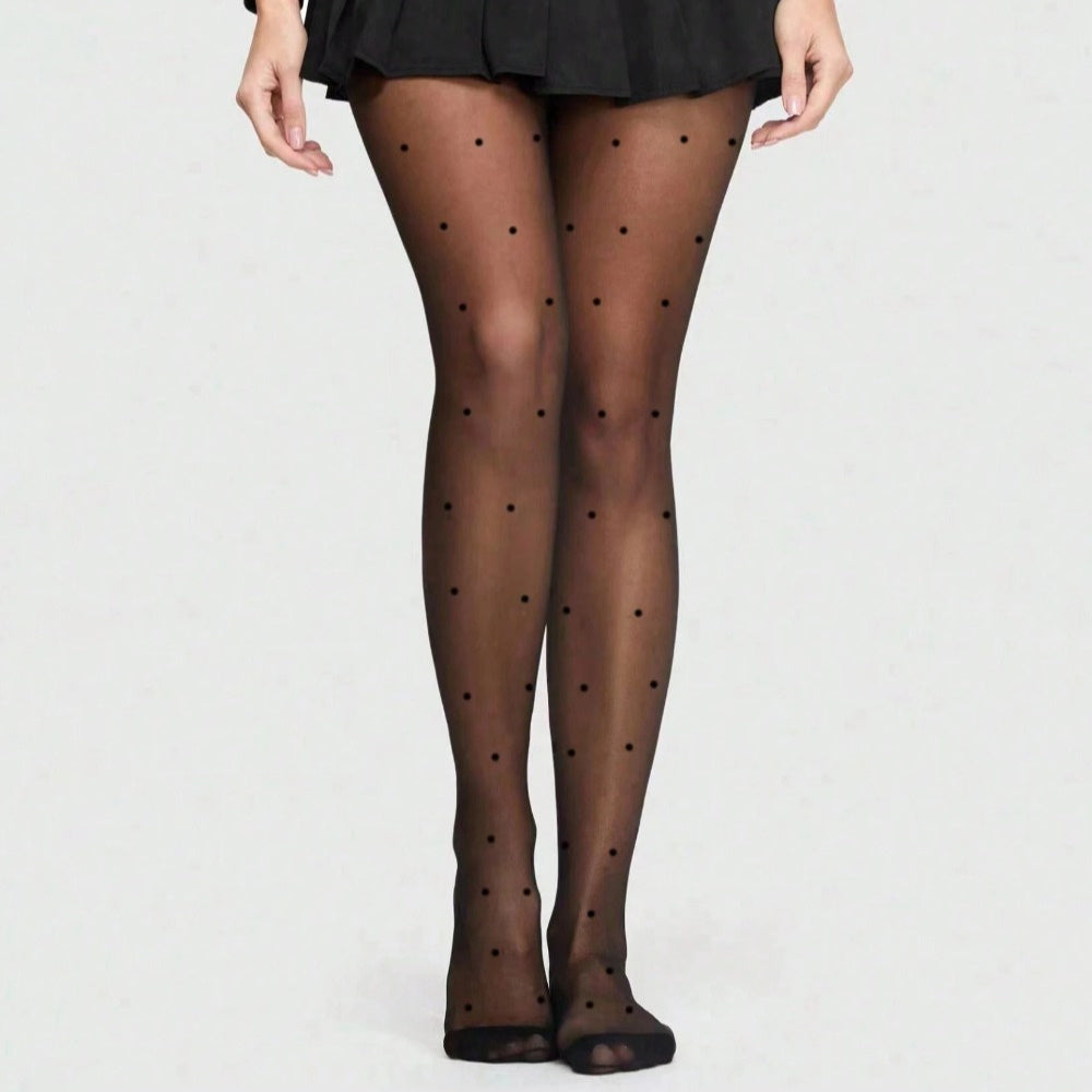 Teen Sheer Heart Pattern Thigh High Pantyhose All-Season Woven Fabric