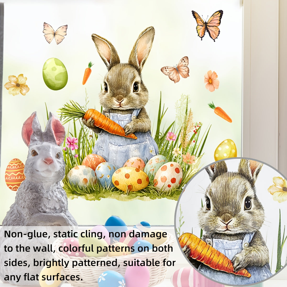 Easter Bunny and Egg Window Cling 30cm Reusable PVC Decal for Home Decor