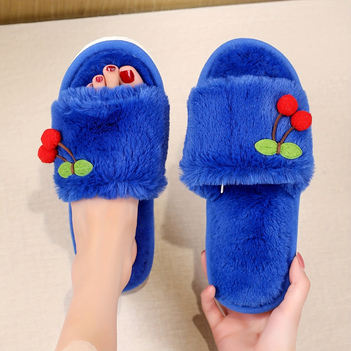 Zapatillas de interior para mujer con adornos de cereza, suela de EVA antideslizante para primavera y otoño