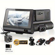 HD 3-Lens Dash Cam Night Vision Loop Recording Reversible Image Front Interior Rear View