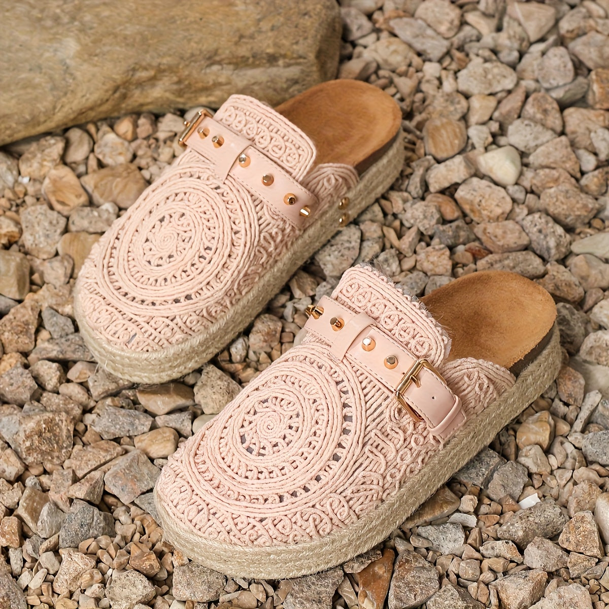 Women's Summer Casual Slip-On Mules with Embroidery and Lightweight Fabric