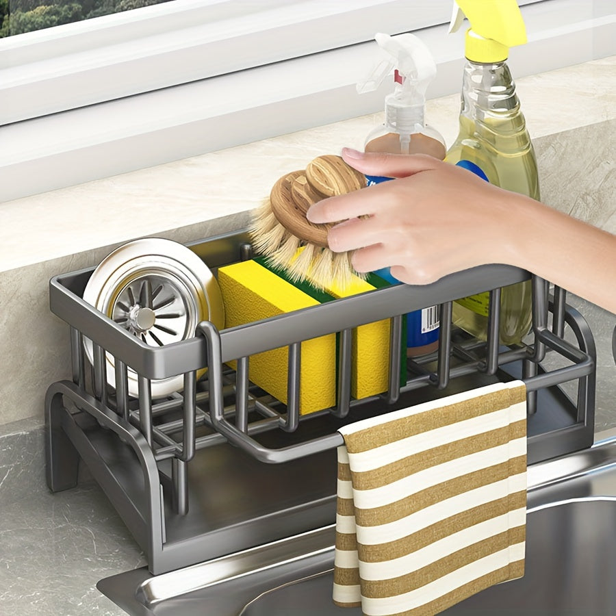 Kitchen Sink Organizer with Drain Tray Plastic Caddy for Kitchen Storage