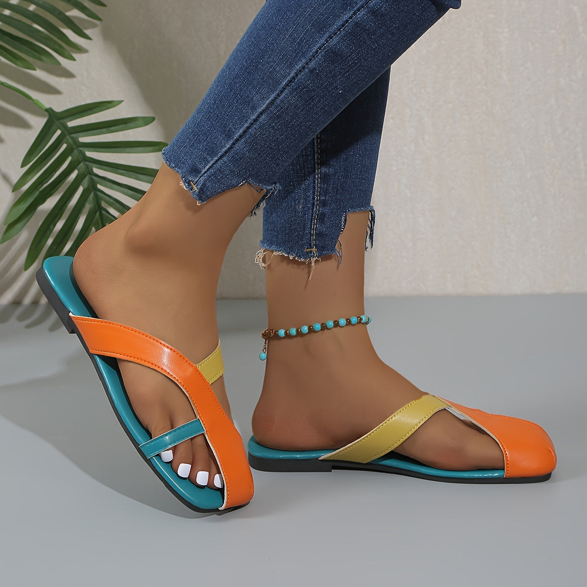 Women's Colorblock Slip-On Slides, Lightweight Casual Beach Sandals