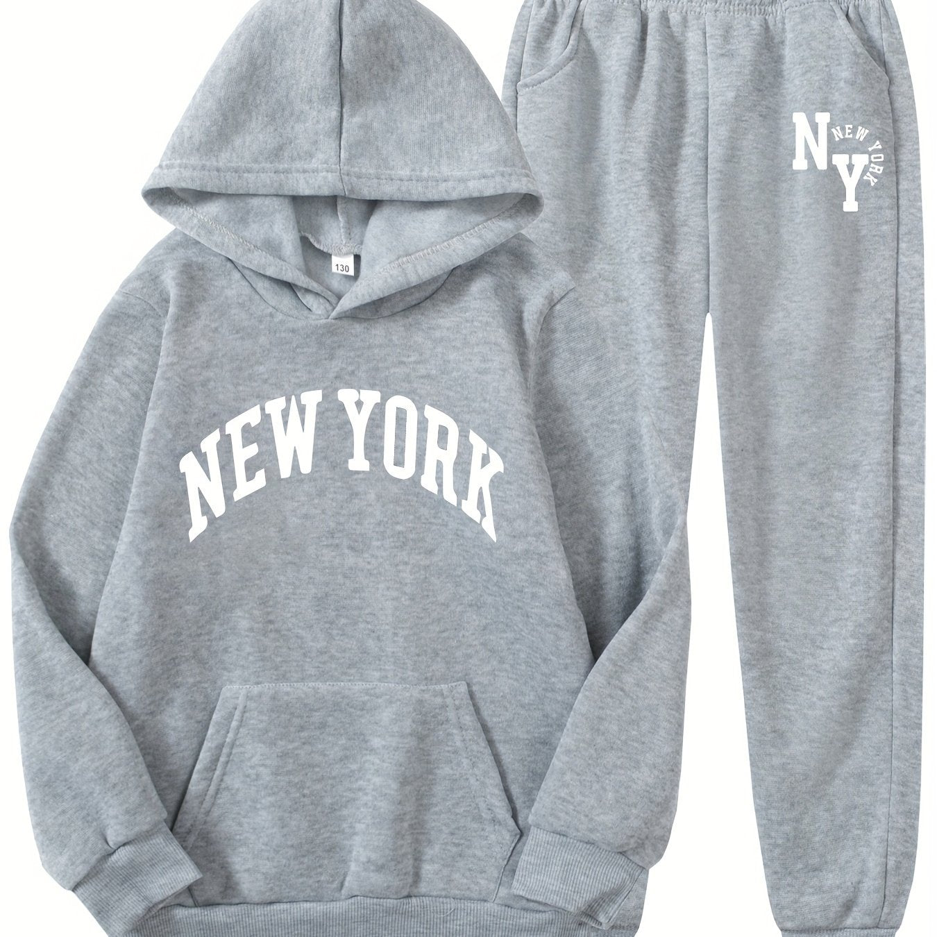 Bolalar uchun Nyu-York harfli printli hoody va sport shimlari to'plami. Kengaytirilgan polyester to'qima matosidan tayyorlangan, cho'ntaklari bor. O'g'il bolalar, qizlar, o'smirlar va bolalar uchun ozgina cho'ziladigan va odatdagi moslikda. Ideal uchun
