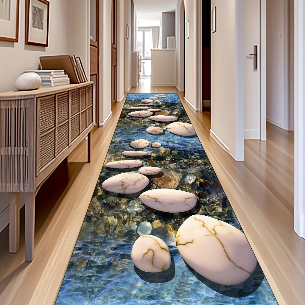 Pebble Design Floor Mat Non-Slip Washable Stain-Resistant Polyester