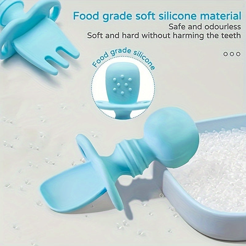 Silicone Baby Utensil Set Fork and Spoon for Soft Feeding and Training