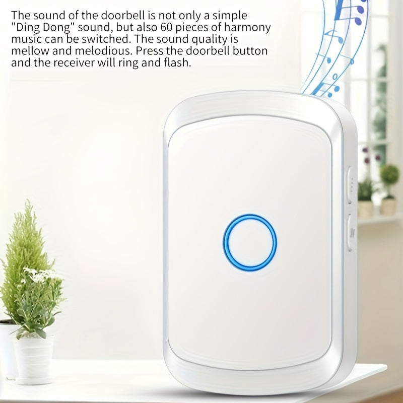 Wireless Doorbell with 1 Receiver 304.8m Range 60 Melodies 5 Volume Levels EU Plug