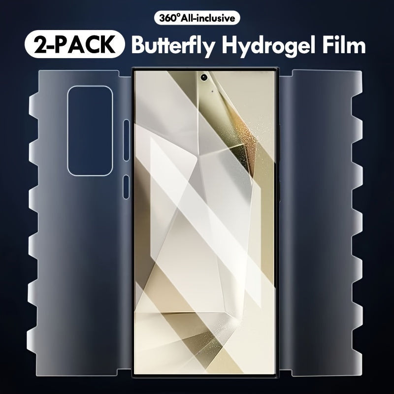 2 Piezas protectores de pantalla de hidrogel con mariposa de 360° para Samsung Galaxy S y Note Series