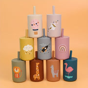 Vaso de silicona para niños de 6 oz con pajilla y tapa, libre de BPA, apto para lavavajillas, apto para microondas, en varios colores