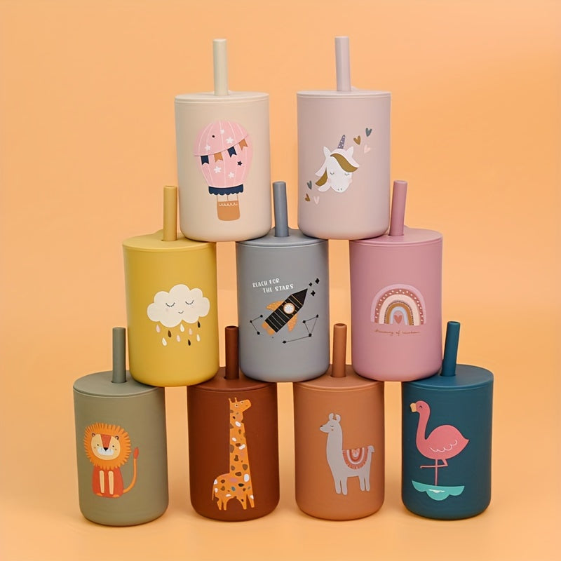 Vaso de silicona para niños de 6 oz con pajilla y tapa, libre de BPA, apto para lavavajillas, apto para microondas, en varios colores