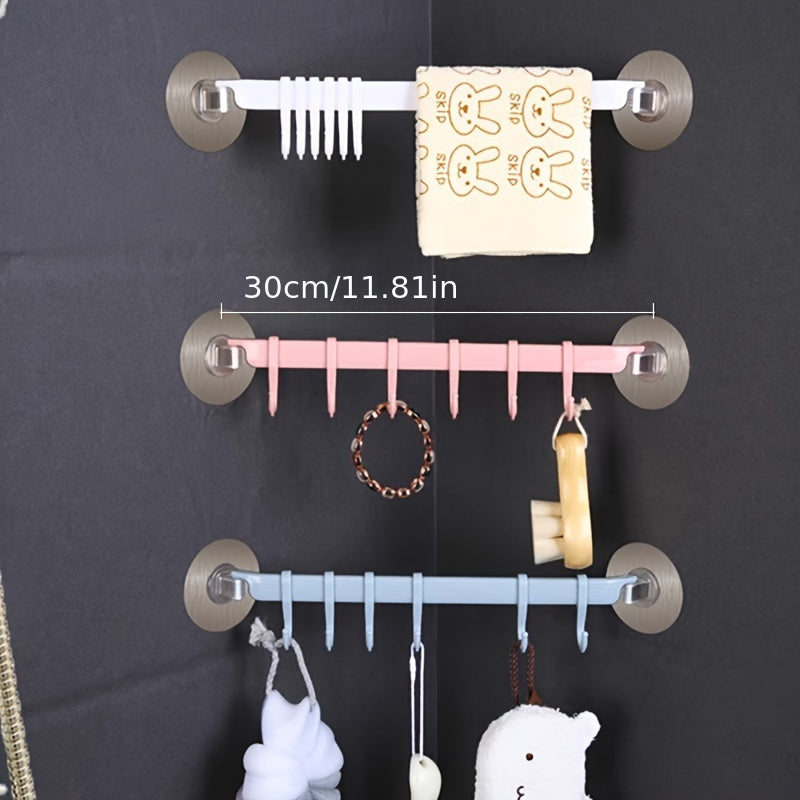 Art Deco Wall Mount Towel Rack with 6 Hooks and Adhesive Corner Shower Caddy