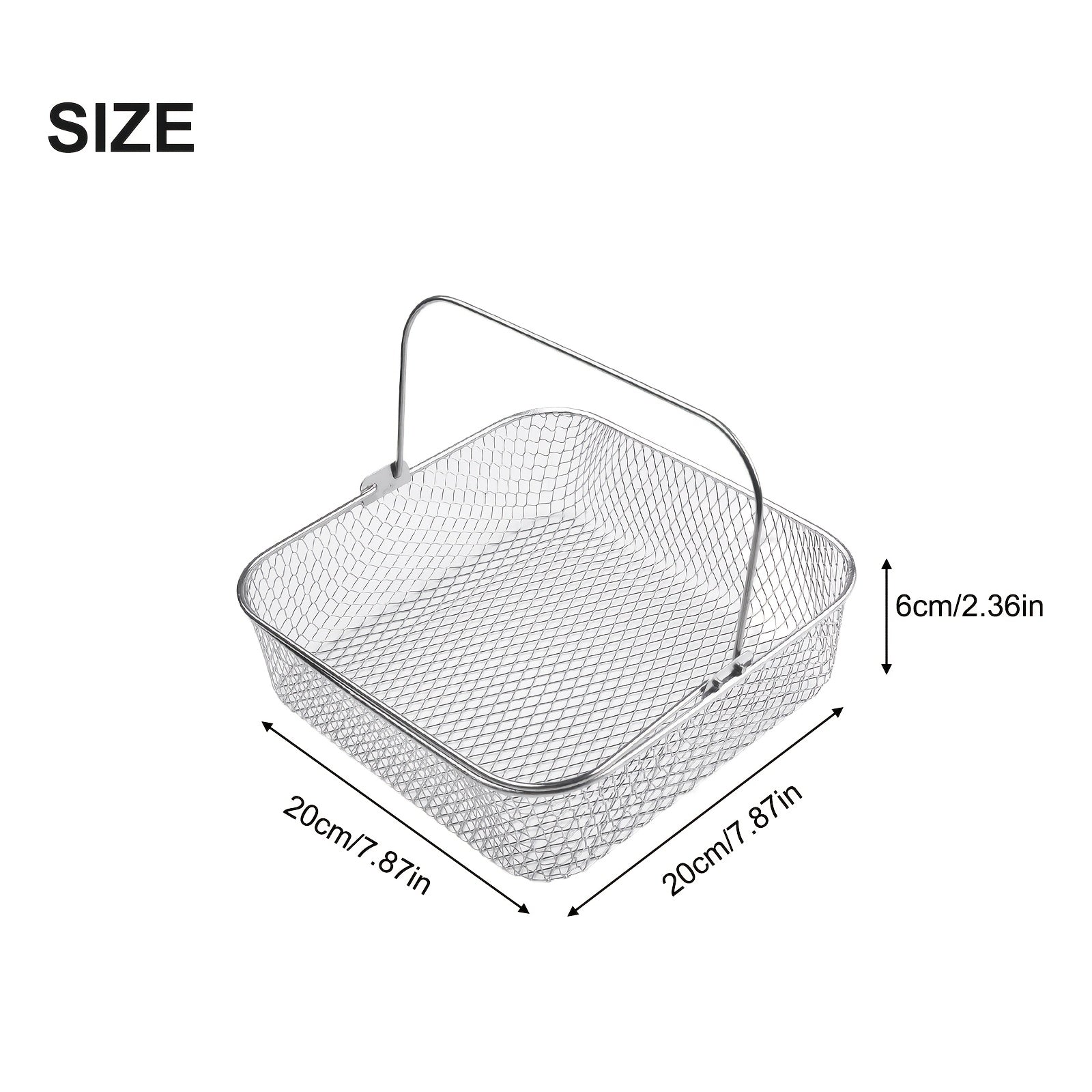 Stainless Steel Air Fryer Basket Square Mesh with Carry Handle