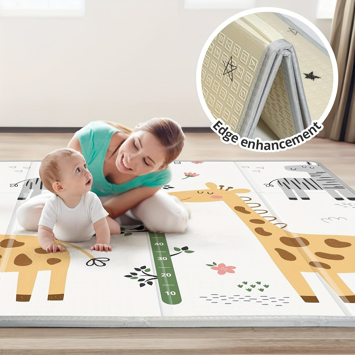 Reversible Giraffe and Geometric Play Mat for Toddlers 127cm Waterproof Foam