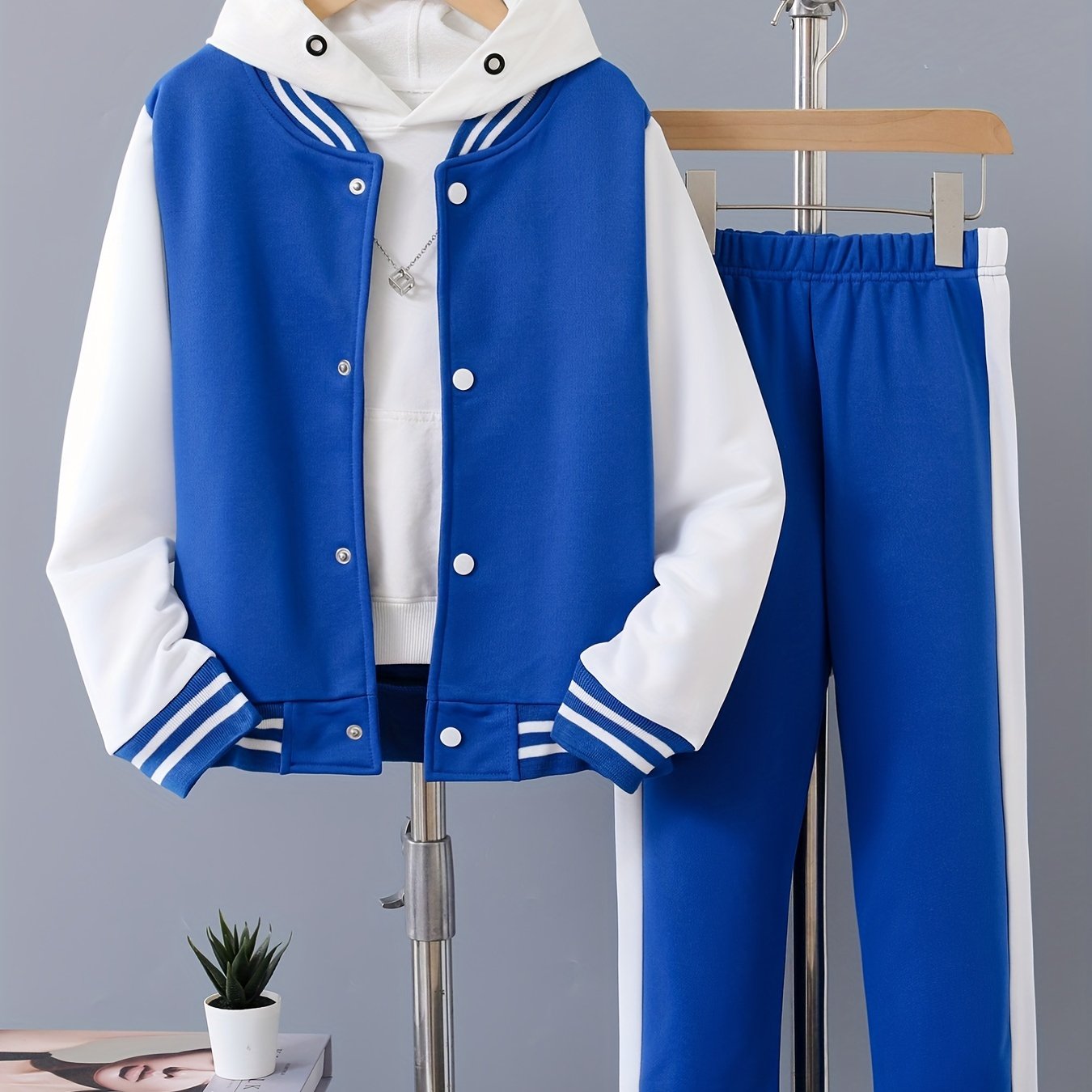 Boys' Polyester Baseball Suit and Pants Set Solid Color Spring Fall Casual
