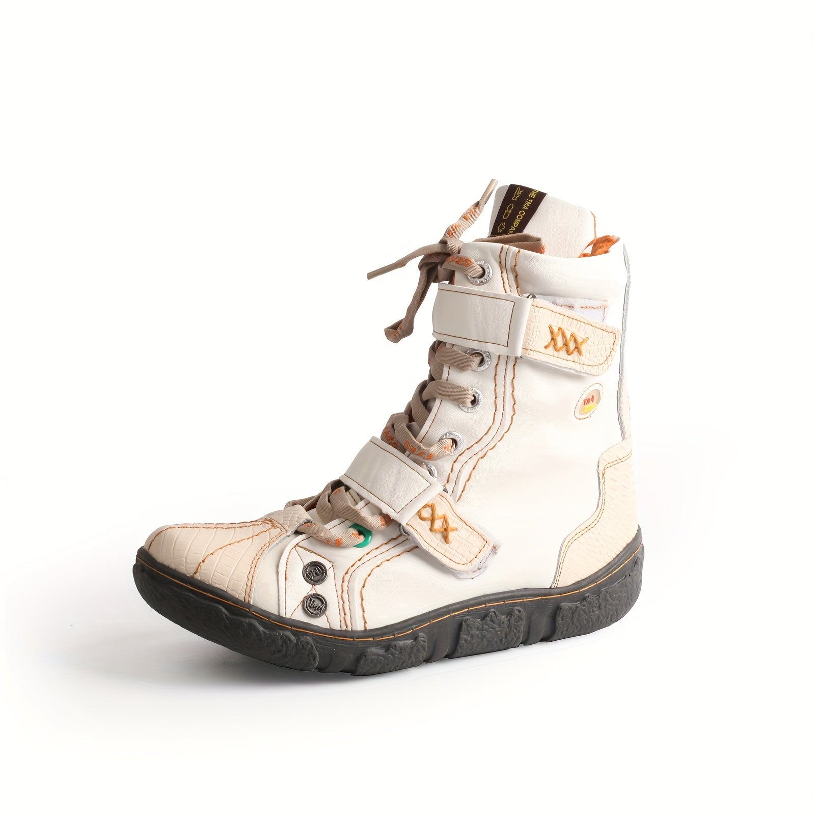 Women's Retro Leather Short Boots with Zipper and Lace Up Design