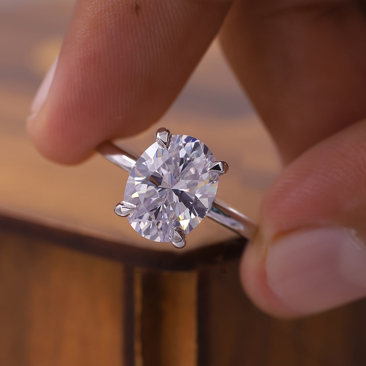 Sterling Silver Oval Cubic Zirconia Engagement Ring 1CT 2CT 3CT for Women