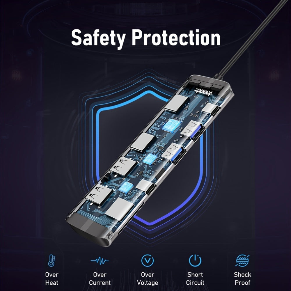 10-in-1 USB-C Hub with 4K HDMI 100W Power Delivery Dual USB 3.0 SD TF Card Reader for Laptops