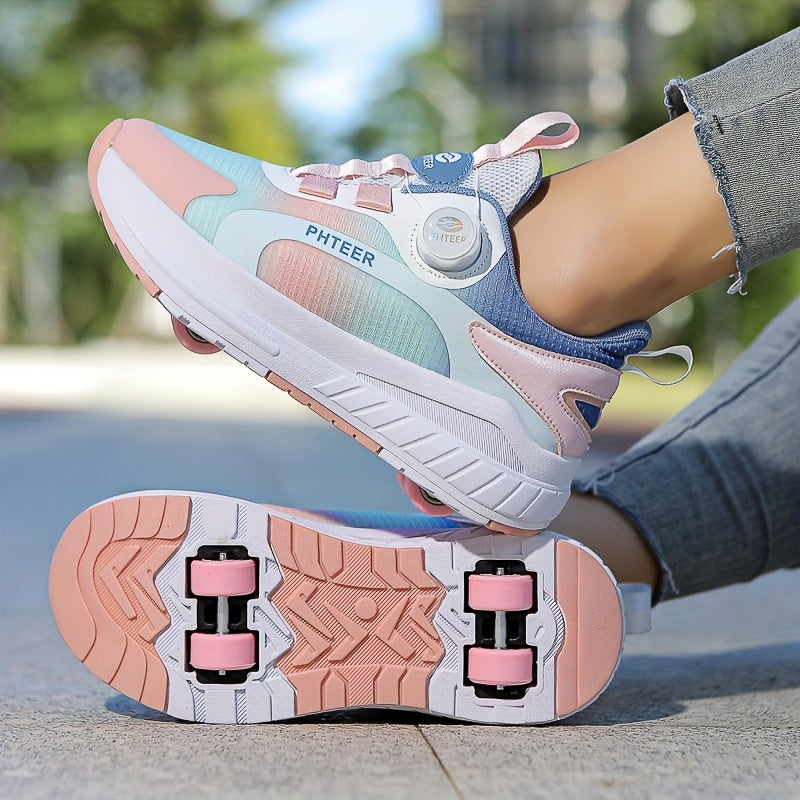 Kids Roller Skates for Boys and Girls All-Season Stripes Low Top PU and Fabric