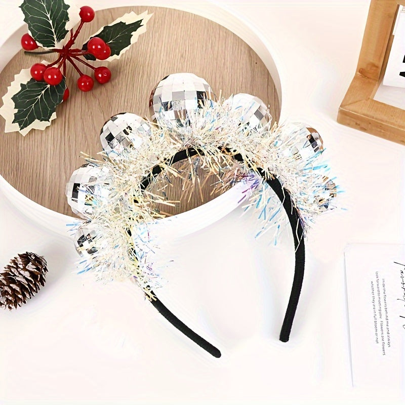 Rhinestone Glitter Disco Ball Headband for Christmas and New Year Festival Party