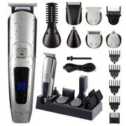 Adjustable 6-in-1 Electric Hair Trimmer Set with USB Charging LCD Display for Beard Body Nose Ears Face