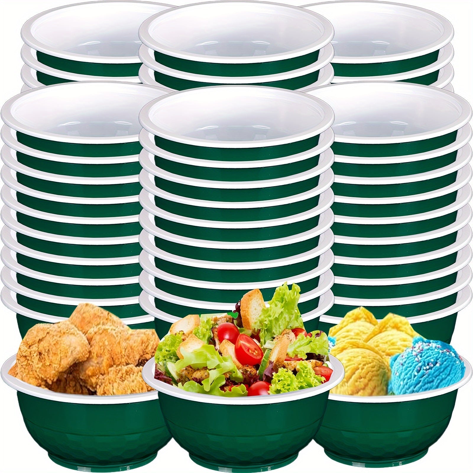 30-Pack Green Plastic Snack Bowls 13 Oz Disposable for Parties and Salads