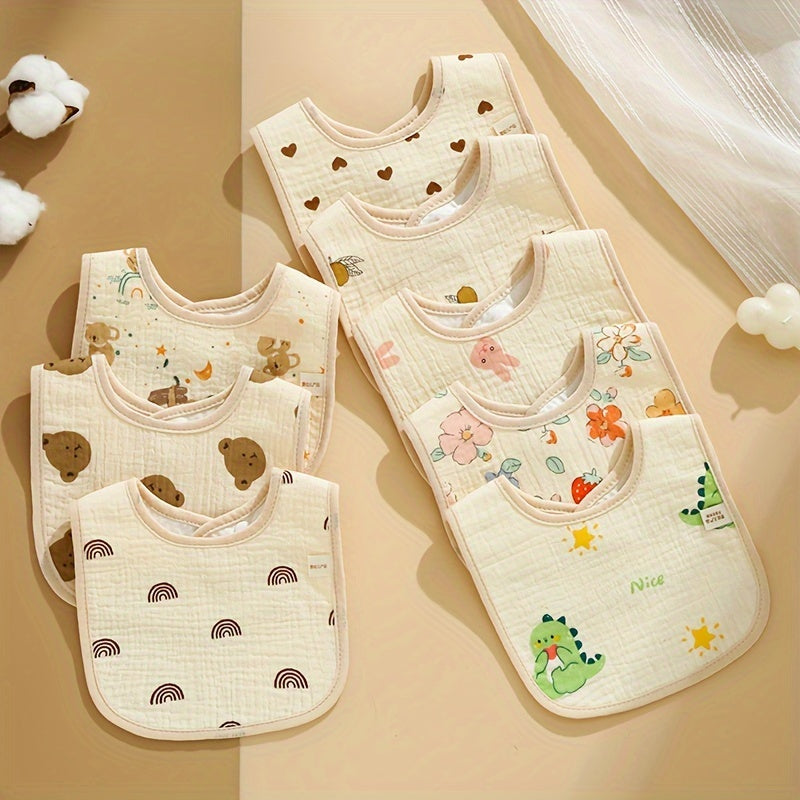Set of 3 Waterproof Breathable Cotton Baby Bibs with Snap Closure and Assorted Patterns