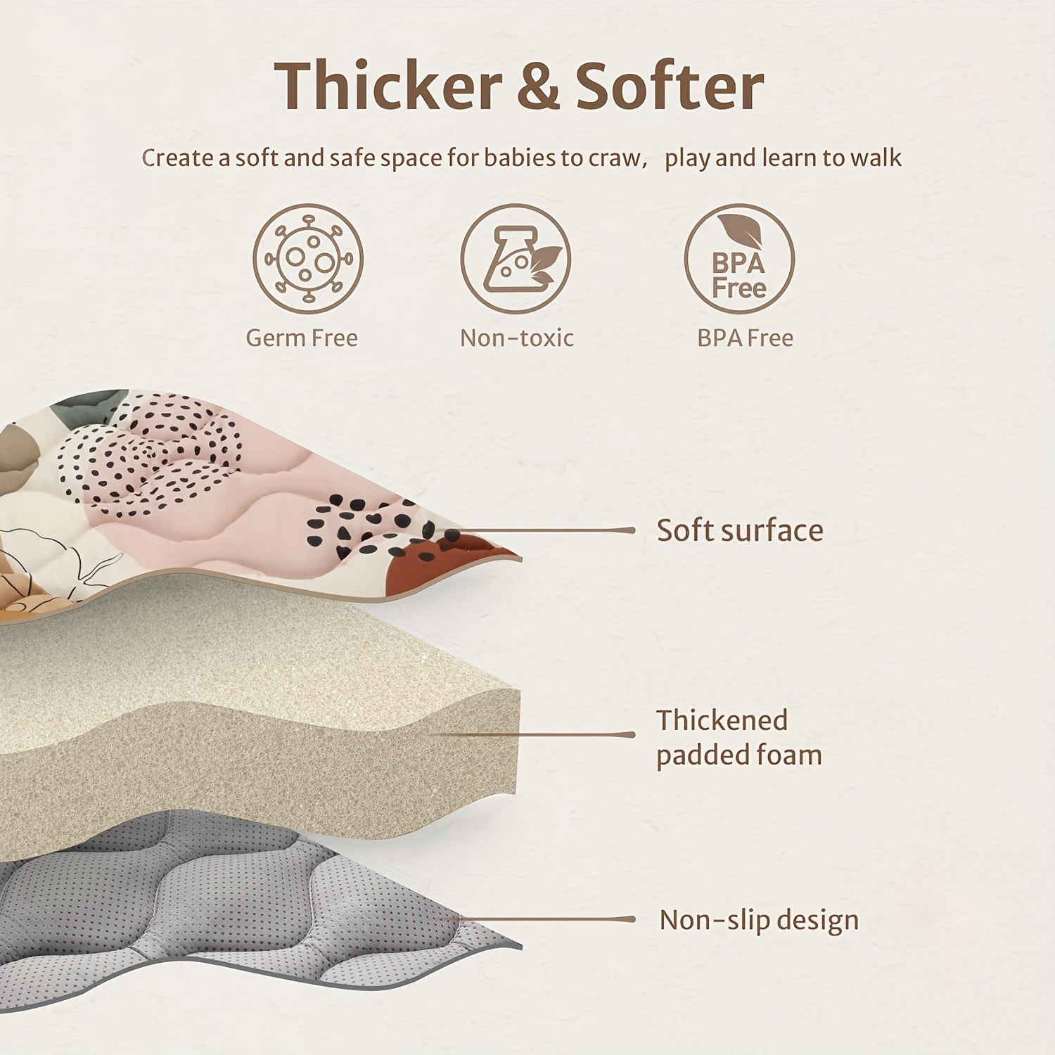 127.0cm X 127.0cm o'lchamdagi egiluvchan qalin ko'pik o'yin matosi - bolalar va kichik bolalar uchun yumshoq, sirpanmaydigan va hidlanmaydigan emish matosi, BOHO dizayni bilan mashinada yuvish mumkin.