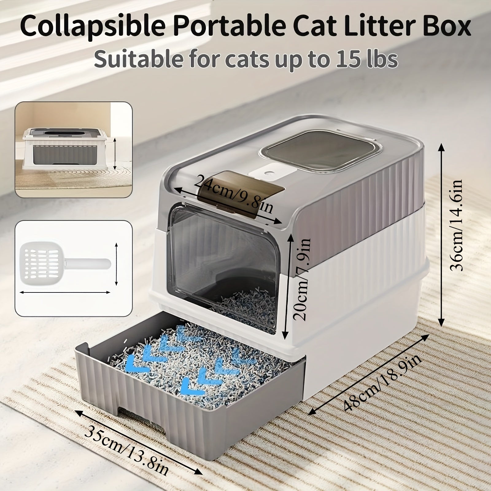 Large Polypropylene Cat Litter Box with Odor-Resistant Design Leak-Proof Top Entry and Easy-Clean Drawer