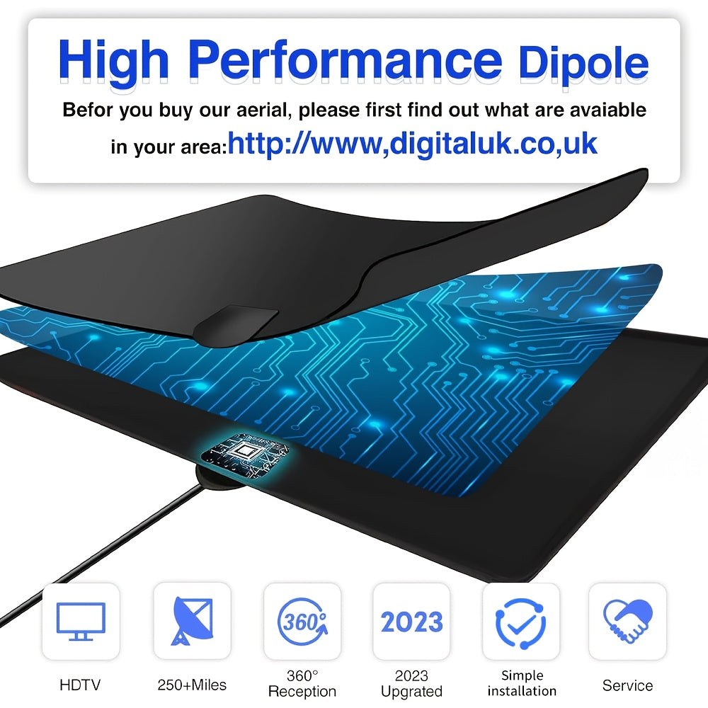 Indoor Digital TV Antenna with Amplifier 250 Mile Range HD Ultra HD Support