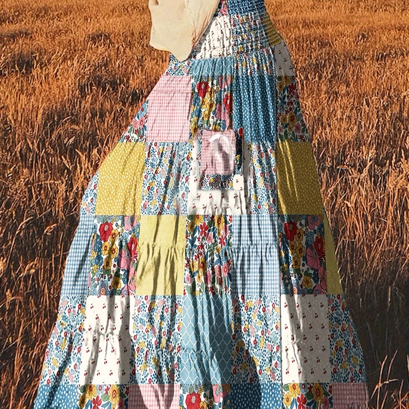 Женская цветочная юбка из полиэстера прямого кроя с сборчатой талией и карманами