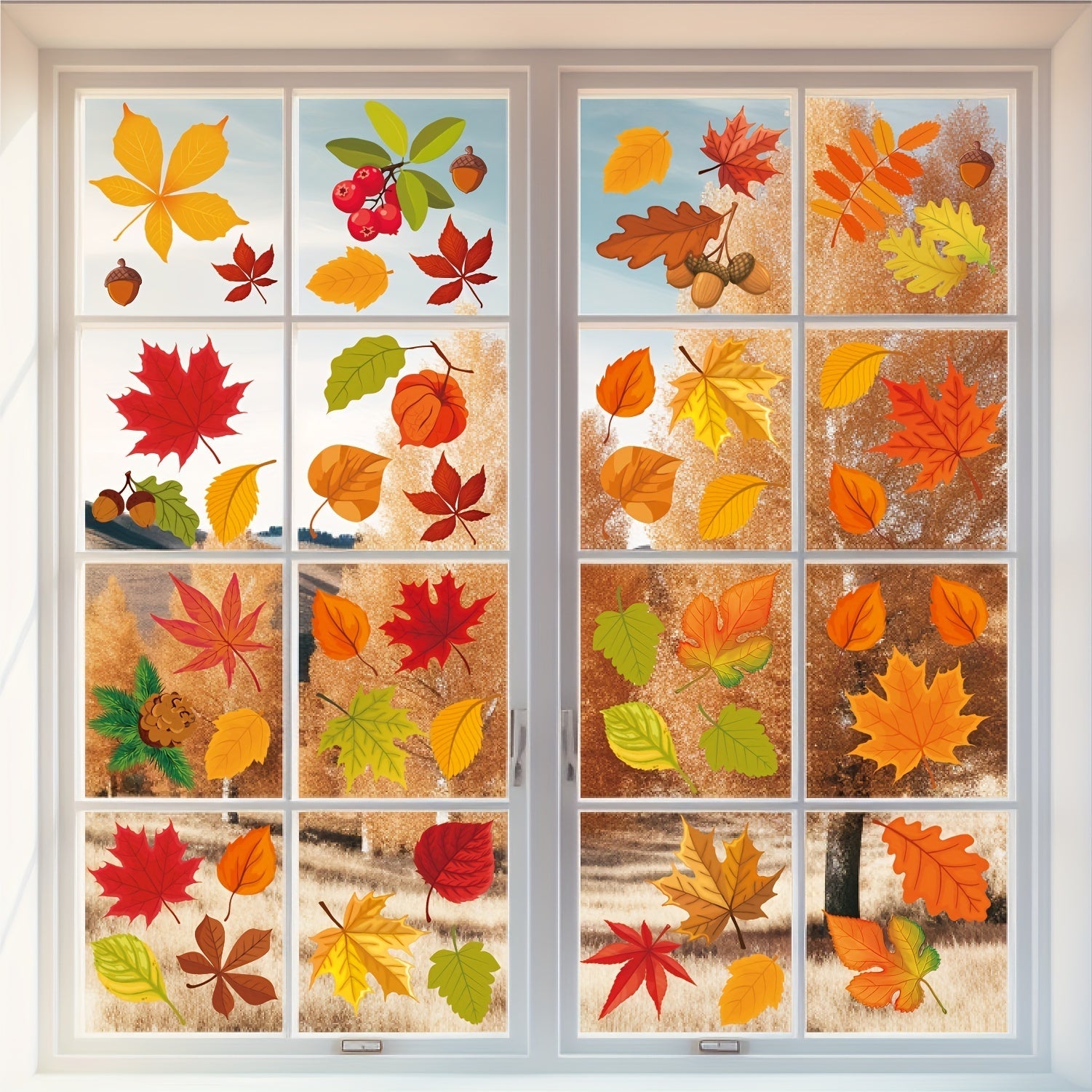 Juego de 6 pegatinas de hojas de arce de otoño para ventanas para Acción de Gracias y decoración de otoño