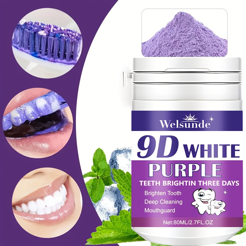 9D White Purple Tooth Powder Deep Cleans Brightens Breath 80g