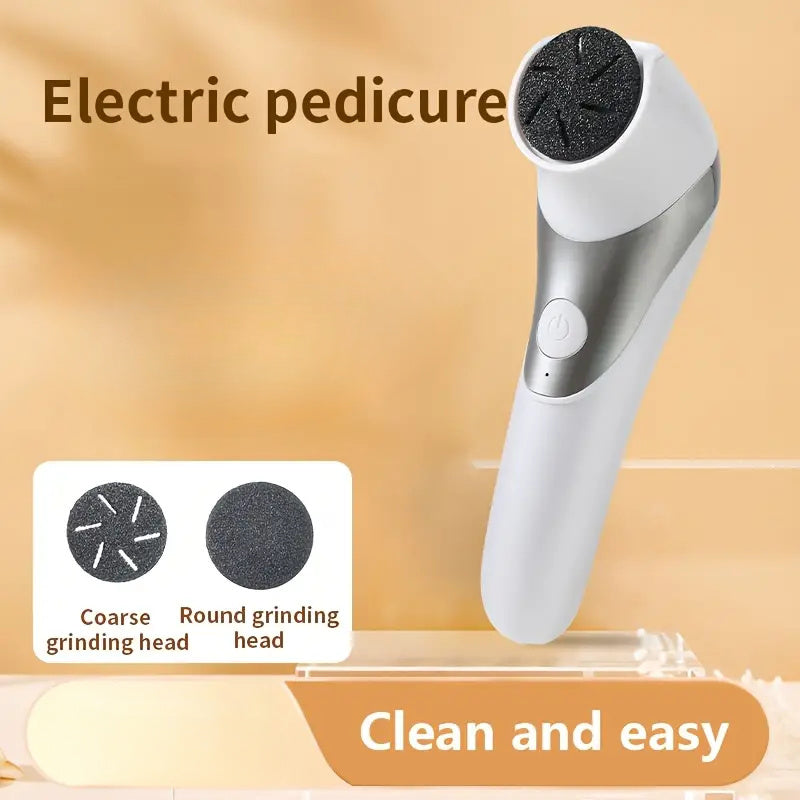 Portable USB Rechargeable Dual-Head Electric Foot File for Thick Faux Leather and Dry Skin Care in White and Black