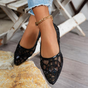 Ayollar uchun tarmoq balet tuflari, shampanli qimmatbaho toshlar bilan, nuqtali barmoqli, osongina kiyinadigan, partiyali va kundalik kiyim uchun