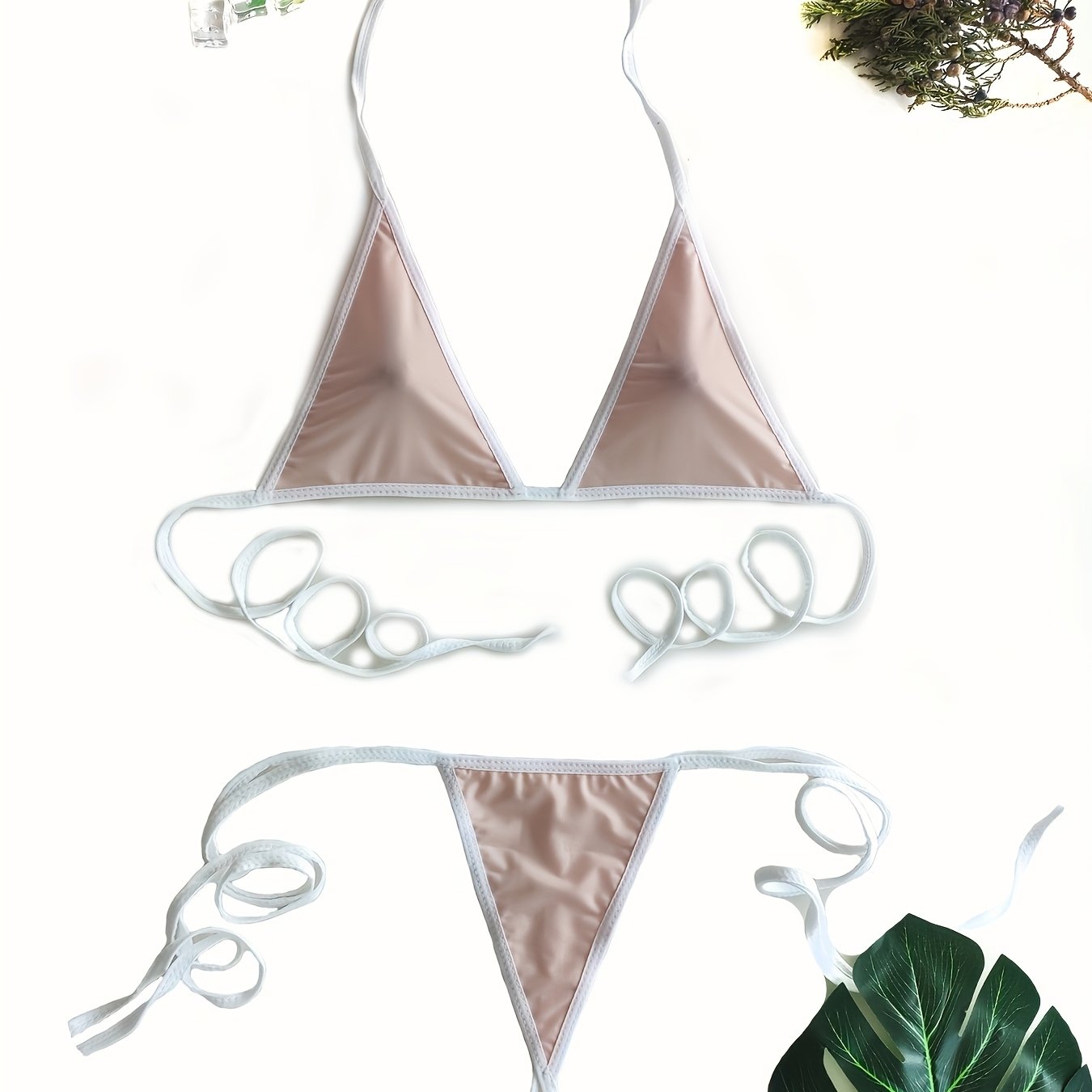 Beige Adjustable Triangle Lingerie Set for Women Soft Polyester Casual Sizes S XL