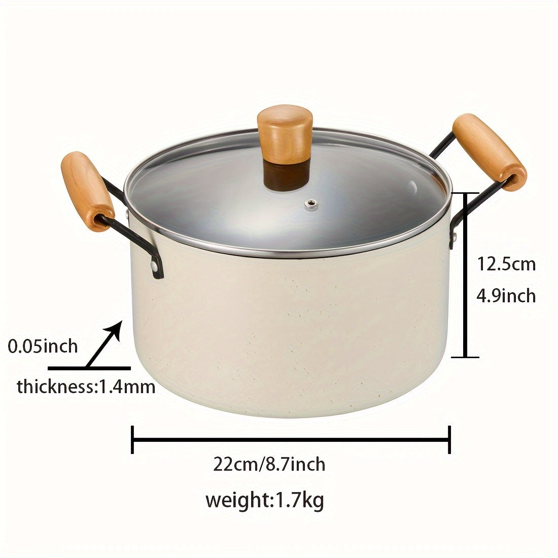 Cast Iron Soup Pot with Non-Stick Coating and Tempered Glass Lid 3 Quart