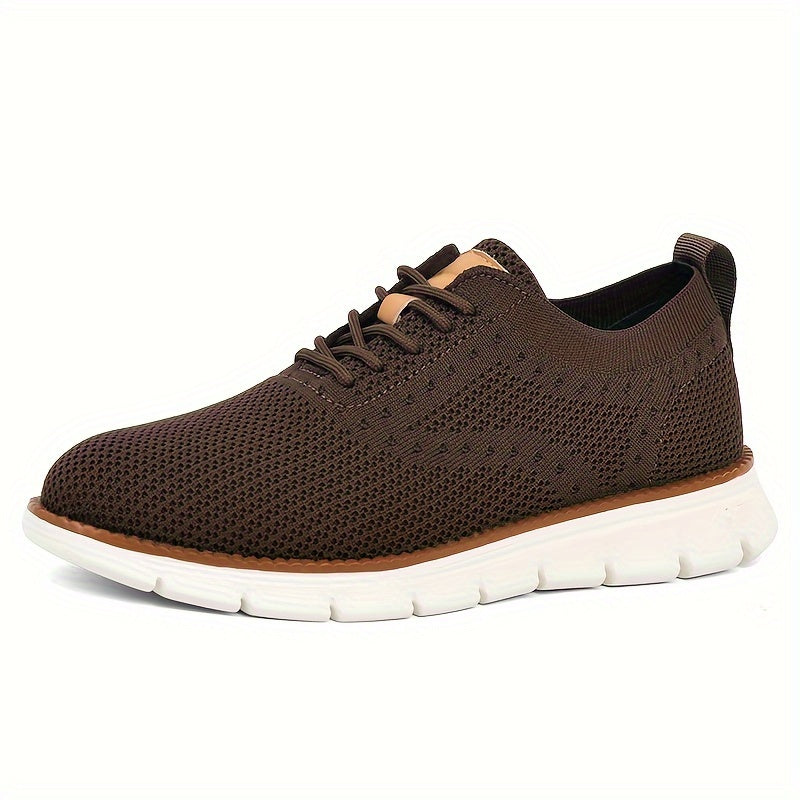 Men's Breathable Knit Business Casual Shoes Beige Brown Leather Upper EVA Sole Round Toe All-Season