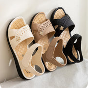 Women's Slip-On Cushioned Sandals Beige White Low Heel Platform Shoes