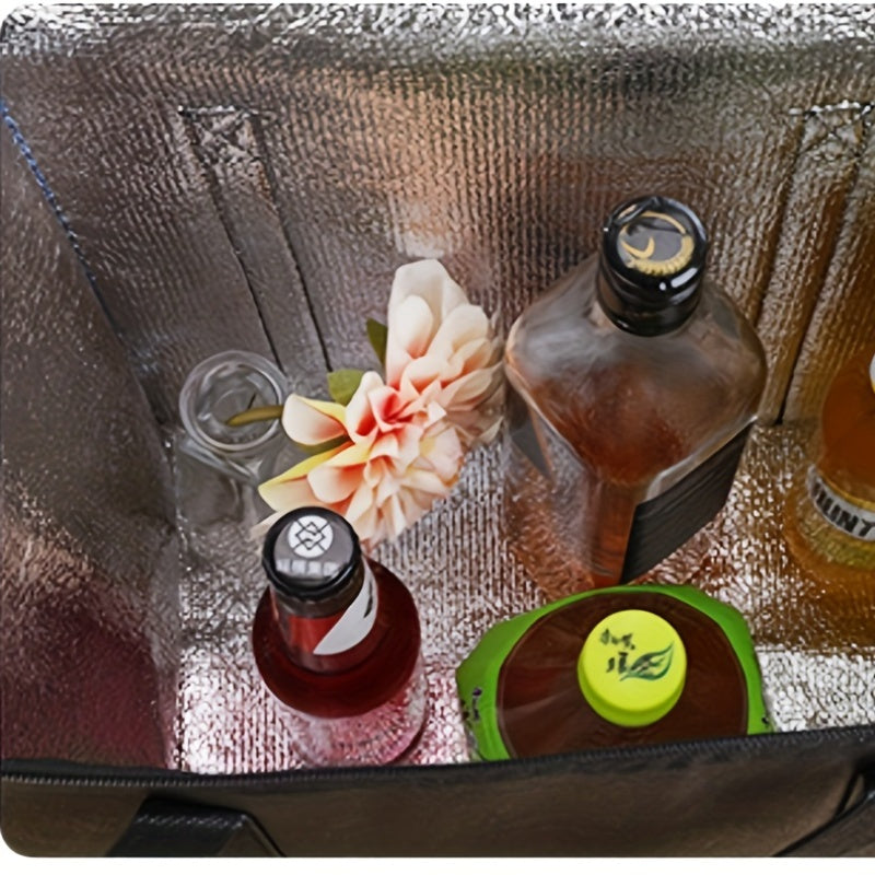 Black Insulated Thermal Food Bag with Handles Reusable Foldable Multi-Layered