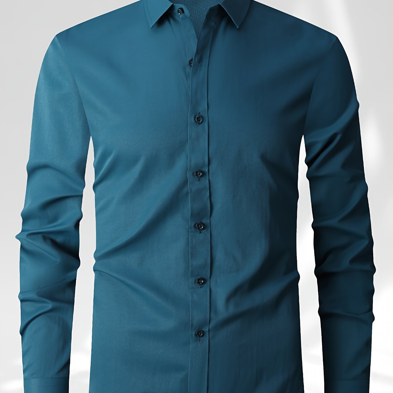 Men's Solid Color Long Sleeve Dress Shirt for Business Casual Spring