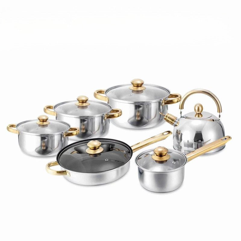 Stainless Steel Cookware Set 12-Piece Non-Stick Pots Pans Induction Glass Lid