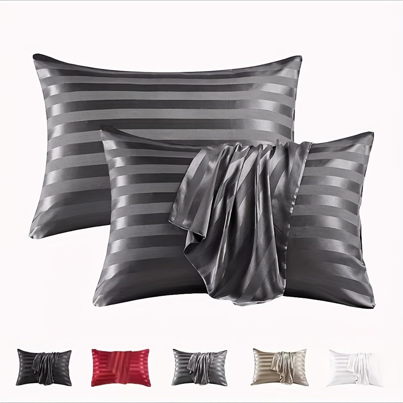 Striped Satin Pillowcase with Envelope Closure, Easy to Clean, Bedroom Decor