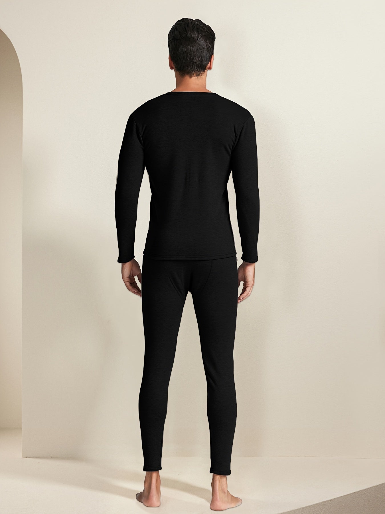 Мужской термальный комплект нижнего белья: длинный рукав, футболка с круглым вырезом и штаны, зимняя теплая одежда